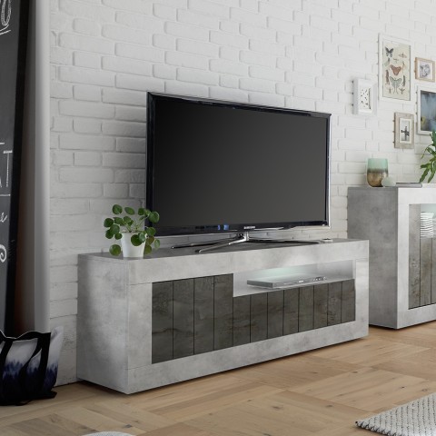 Moderner TV-Schrank Wohnzimmer, 3 Türen, Betonoptik Schwarz Jaor CX Aktion