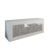 Jaor BC Moderner TV-Schrank, Weiß Hochglanz, Betonoptik, 3 Türen, 138 cm Angebot