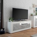 Jaor BC Moderner TV-Schrank, Weiß Hochglanz, Betonoptik, 3 Türen, 138 cm Aktion