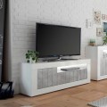 Jaor BC Moderner TV-Schrank, Weiß Hochglanz, Betonoptik, 3 Türen, 138 cm Aktion