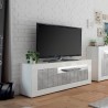 Jaor BC Moderner TV-Schrank, Weiß Hochglanz, Betonoptik, 3 Türen, 138 cm Aktion
