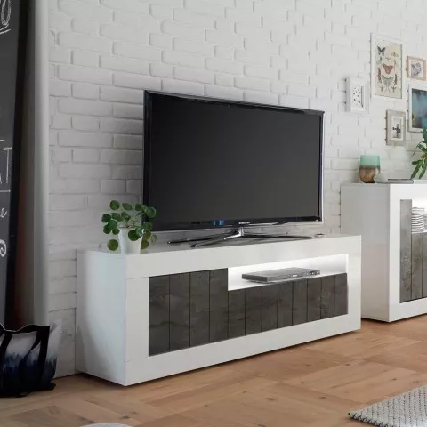 Moderner TV-Schrank 138 cm, 3 Türen, hochglänzend weiß-schwarz, Jaor BX Aktion