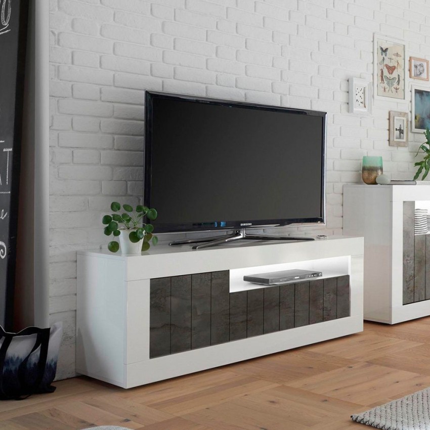 Moderner TV-Schrank 138 cm, 3 Türen, hochglänzend weiß-schwarz, Jaor BX Aktion