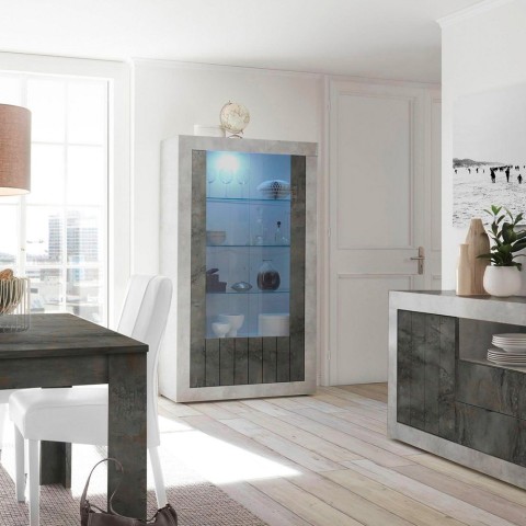 Wohnzimmer-Vitrine 2 Glastüren 110x191cm Schwarzbeton Dern CX Aktion