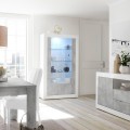 Moderne Wohnzimmervitrine in Hochglanz Weiß und Beton Grau, 2 Türen, Modell Dern BC Aktion