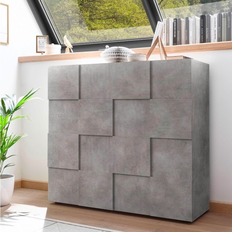 Moderne Küchenkommode Beton 2 Türen Schachbrett-Design Dama Lola Ct Aktion