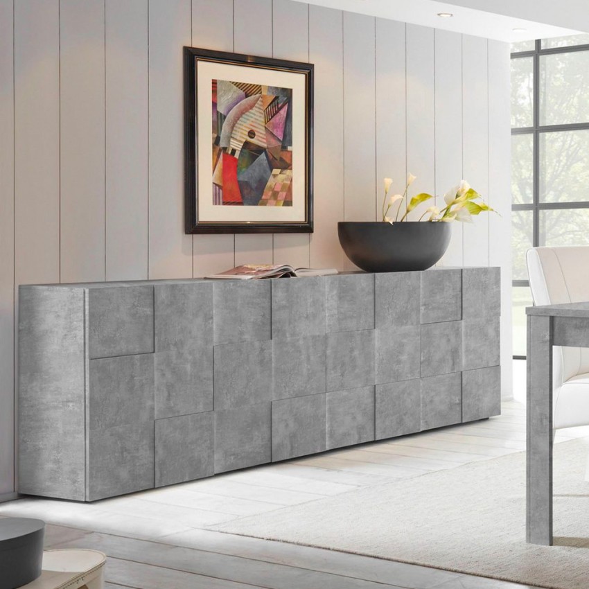 Sideboard mit 4 Türen, Anrichte, Buffet, 241 cm, Grau Betonoptik, Dama Ct L Aktion
