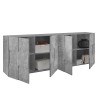 Sideboard mit 4 Türen, Anrichte, Buffet, 241 cm, Grau Betonoptik, Dama Ct L Sales