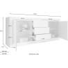Sideboard mit 2 Türen und 3 Schubladen in Hochglanz Weiß-Beton 210cm Tribus BC Basic Eigenschaften