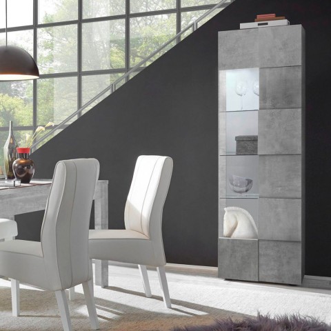 Moderne Wohnzimmer-Vitrine in Betonoptik mit 1 Glastür Bee Ct Dama Aktion