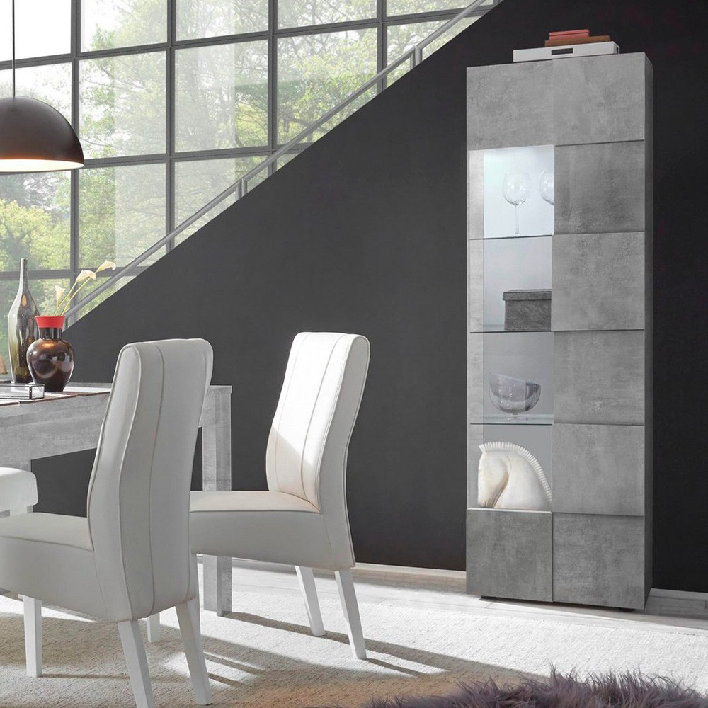 Moderne Wohnzimmer-Vitrine in Betonoptik mit 1 Glastür Bee Ct Dama