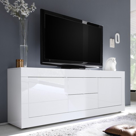 Moderner TV-Schrank mit 2 Türen und 2 Schubladen, 210 cm, hochglanzweiß, Visio Wh Aktion