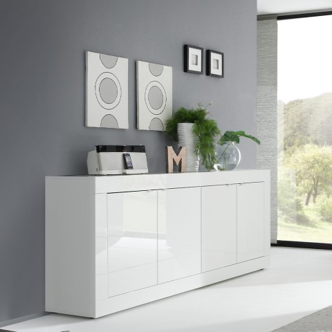 Sideboard Wohnzimmerschrank 4 Türen 207cm modern glänzend weiß Altea Wh Aktion