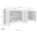 Sideboard Wohnzimmerschrank 4 Türen 207cm modern glänzend weiß Altea Wh Modell