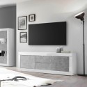 TV-Schrank 210 cm, 2 Türen, 2 Schubladen, Hochglanz Weiß, Betonoptik Visio BC Rabatte