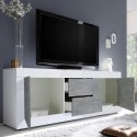 TV-Schrank 210 cm, 2 Türen, 2 Schubladen, Hochglanz Weiß, Betonoptik Visio BC Lagerbestand