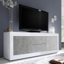 TV-Schrank 210 cm, 2 Türen, 2 Schubladen, Hochglanz Weiß, Betonoptik Visio BC Aktion