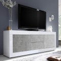 TV-Schrank 210 cm, 2 Türen, 2 Schubladen, Hochglanz Weiß, Betonoptik Visio BC Aktion
