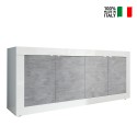 Moderne Sideboard für Wohnzimmer, 4 Türen, Weiß Hochglanz Betonoptik, 207cm Altea BC Verkauf