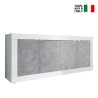 Moderne Sideboard für Wohnzimmer, 4 Türen, Weiß Hochglanz Betonoptik, 207cm Altea BC Verkauf