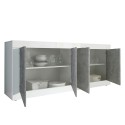 Moderne Sideboard für Wohnzimmer, 4 Türen, Weiß Hochglanz Betonoptik, 207cm Altea BC Sales