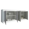 Moderne Sideboard für Wohnzimmer, 4 Türen, Weiß Hochglanz Betonoptik, 207cm Altea BC Sales
