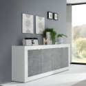 Moderne Sideboard für Wohnzimmer, 4 Türen, Weiß Hochglanz Betonoptik, 207cm Altea BC Aktion