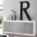 Moderne Sideboard für Wohnzimmer, 4 Türen, Weiß Hochglanz Betonoptik, 207cm Altea BC Katalog