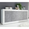 Moderne Sideboard für Wohnzimmer, 4 Türen, Weiß Hochglanz Betonoptik, 207cm Altea BC Lagerbestand