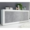Moderne Sideboard für Wohnzimmer, 4 Türen, Weiß Hochglanz Betonoptik, 207cm Altea BC Lagerbestand