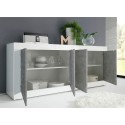 Moderne Sideboard für Wohnzimmer, 4 Türen, Weiß Hochglanz Betonoptik, 207cm Altea BC Auswahl