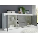 Sideboard mit 2 Türen und 3 Schubladen in Hochglanz Weiß-Beton 210cm Tribus BC Basic Modell