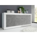 Sideboard mit 2 Türen und 3 Schubladen in Hochglanz Weiß-Beton 210cm Tribus BC Basic Lagerbestand