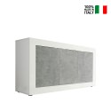 Modernes Wohnzimmer Sideboard 3 Türen glänzend weiß Zement Modis BC Basic Verkauf