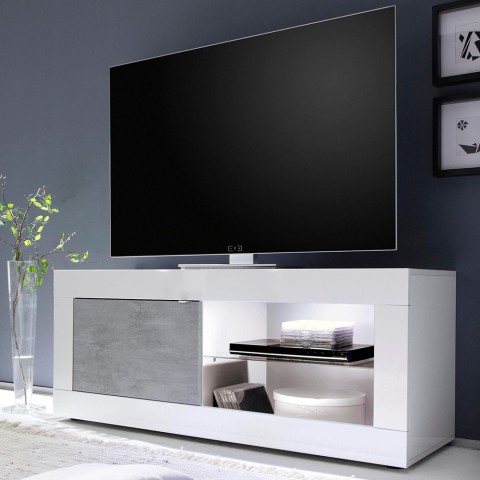 Moderner TV-Schrank in Weiß Hochglanz und Betongrau Diver BC Basic Aktion