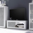 Moderner TV-Schrank in Weiß Hochglanz und Betongrau Diver BC Basic Lagerbestand