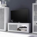 Modernes mobiler TV-Ständer in glänzendem Weiß und grauem Zement Diver BC Basic. Lagerbestand