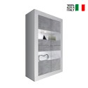 Moderne Wohnzimmer-Vitrine 4 Türen, weiß hochglanz Zementoptik Tina BC Basic Verkauf