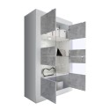 Moderne Wohnzimmer-Vitrine 4 Türen, weiß hochglanz Zementoptik Tina BC Basic Sales