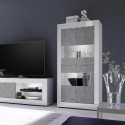 Wohnzimmer-Vitrine mit 4 modernen, glänzend weißen Türen und Zementeffekt Tina BC Basic. Rabatte