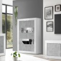 Moderne Wohnzimmer-Vitrine 4 Türen, weiß hochglanz Zementoptik Tina BC Basic Aktion
