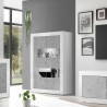 Moderne Wohnzimmer-Vitrine 4 Türen, weiß hochglanz Zementoptik Tina BC Basic Aktion