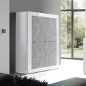 Küchen- und Wohnzimmer-Sideboard 4 Türen Hochglanz Weiß Betonoptik Novia BC Basic Lagerbestand