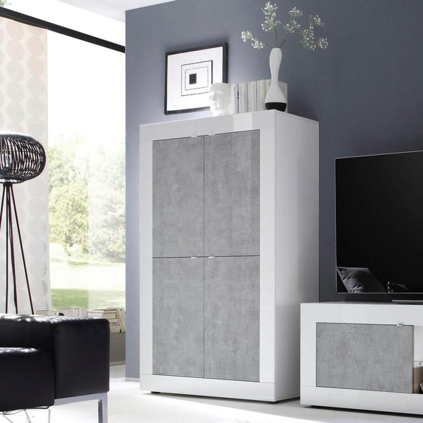 Küchen- und Wohnzimmer-Sideboard 4 Türen Hochglanz Weiß Betonoptik Novia BC Basic Aktion Küchen- und Wohnzimmer-Sideboard 4 Türen Hochglanz Weiß Betonoptik Novia BC Basic Aktion