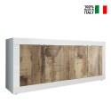 Wohnzimmer Anrichte Buffet 4 Türen 207 cm Hochglanz Weiß und Holz Altea BW Verkauf