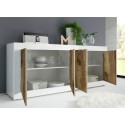 Wohnzimmer Anrichte Buffet 4 Türen 207 cm Hochglanz Weiß und Holz Altea BW Auswahl