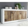 Wohnzimmer Anrichte Buffet 4 Türen 207 cm Hochglanz Weiß und Holz Altea BW Lagerbestand