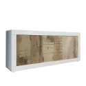 Sideboard Wohnzimmer 2 Türen 3 Schubladen Hochglanz Weiß und Holz Tribus BW Basic Angebot
