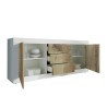 Sideboard Wohnzimmer 2 Türen 3 Schubladen Hochglanz Weiß und Holz Tribus BW Basic Sales