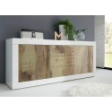 Sideboard Wohnzimmer 2 Türen 3 Schubladen Hochglanz Weiß und Holz Tribus BW Basic Auswahl